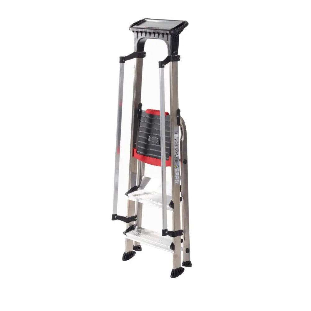 Double decker aluminium stepladder with tool tray