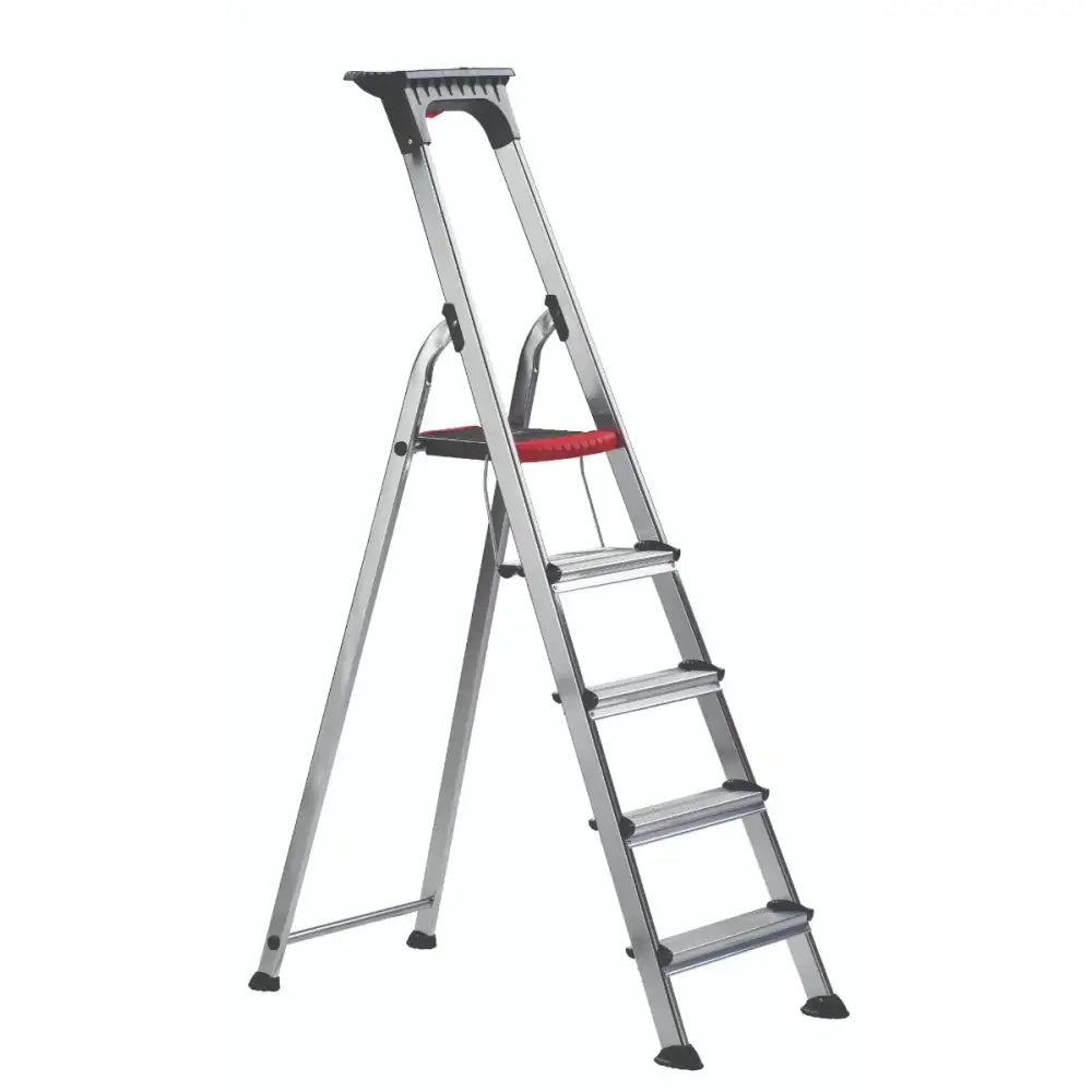 Double decker aluminium stepladder with tool tray