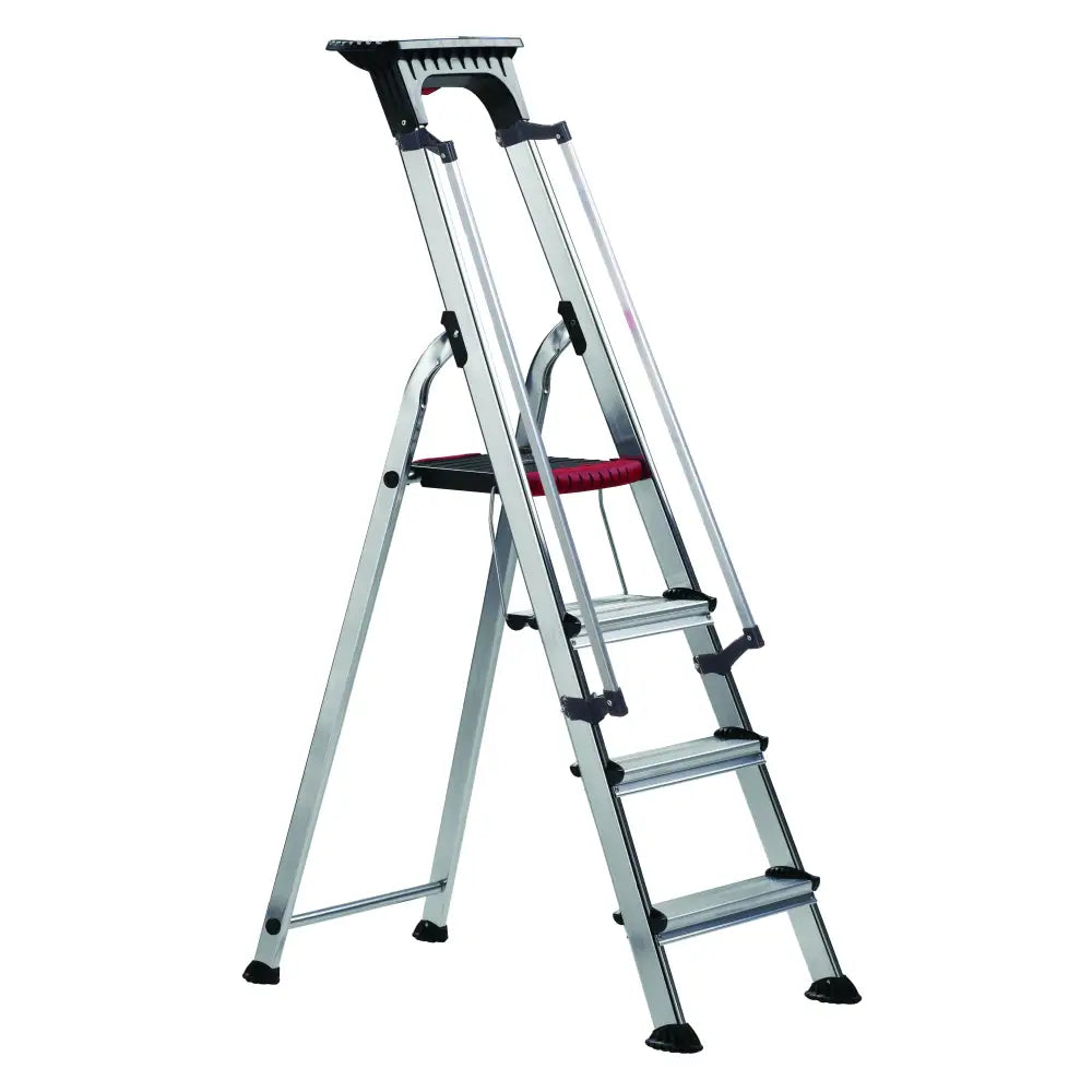 Double decker aluminium stepladder with tool tray