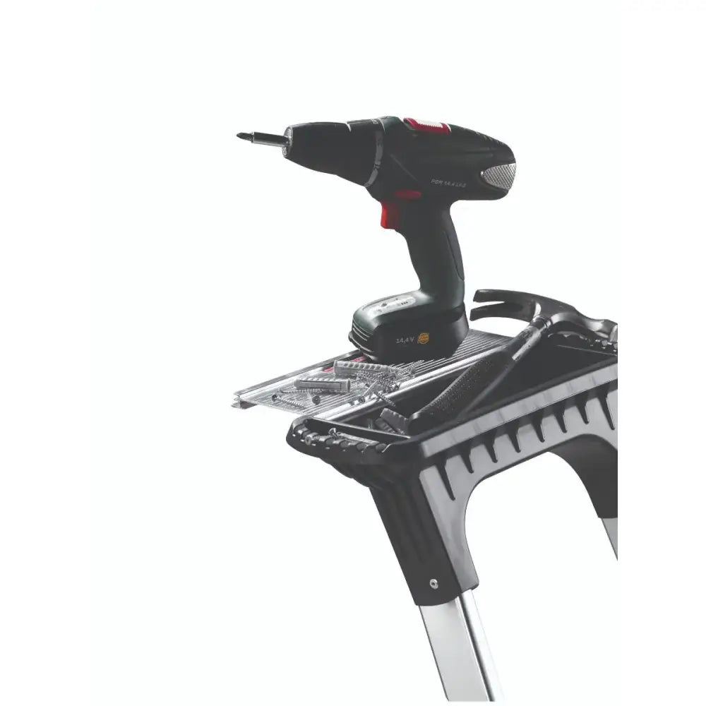 Double decker aluminium stepladder with tool tray