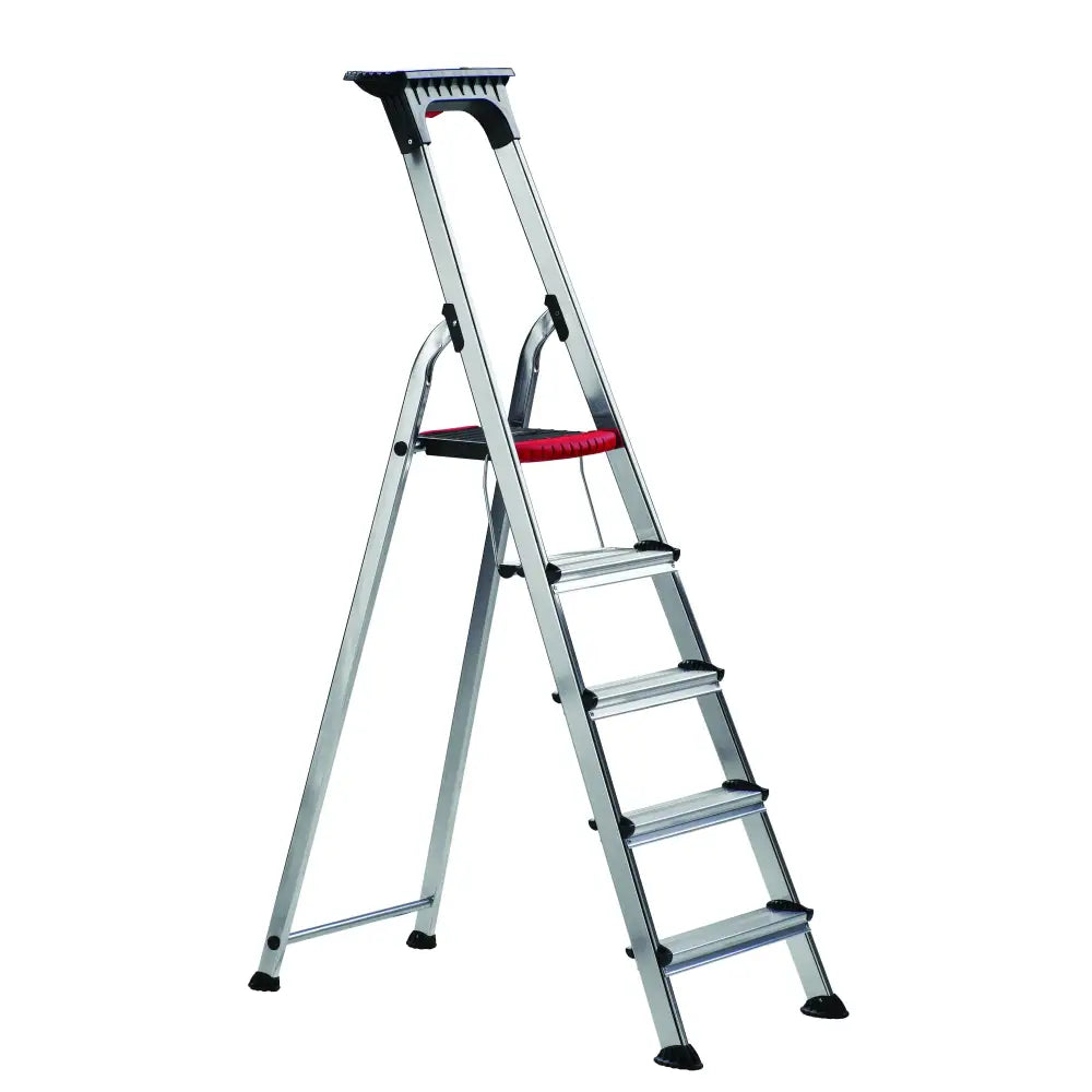 Double decker aluminium stepladder with tool tray