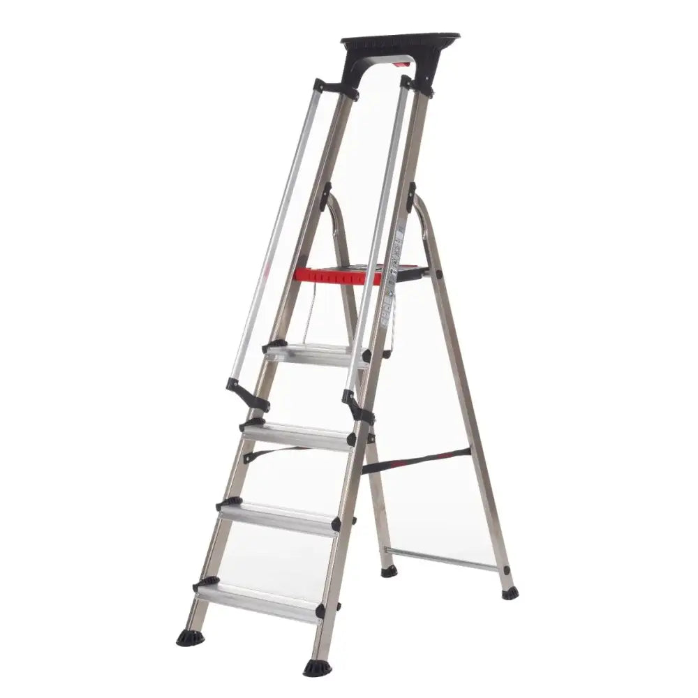 Double decker aluminium stepladder with tool tray