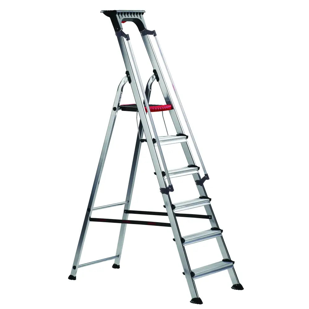 Double decker aluminium stepladder with tool tray