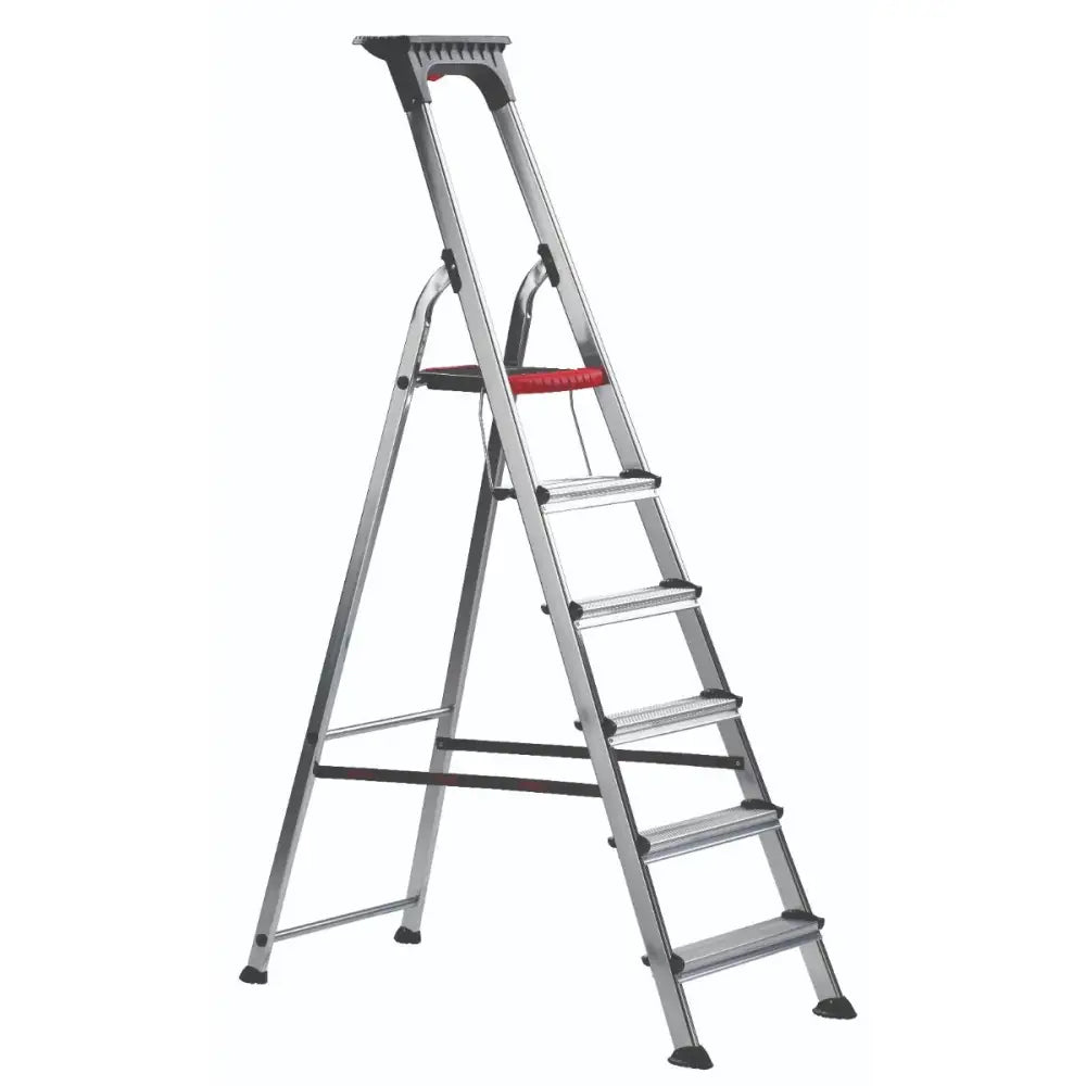 Double decker aluminium stepladder with tool tray