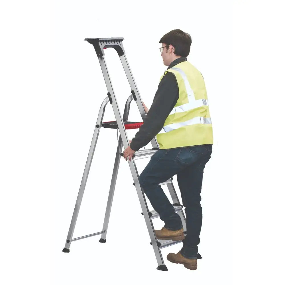 Double decker aluminium stepladder with tool tray