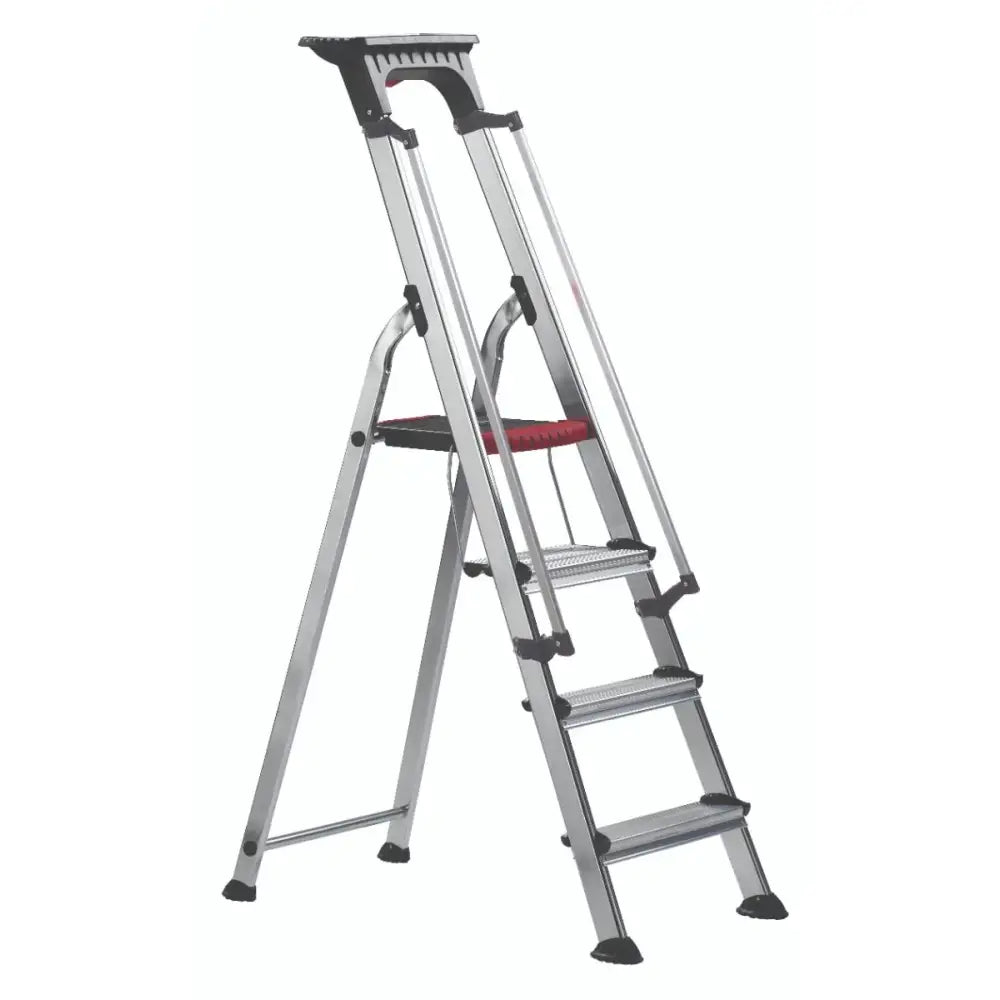 Double decker aluminium stepladder with tool tray