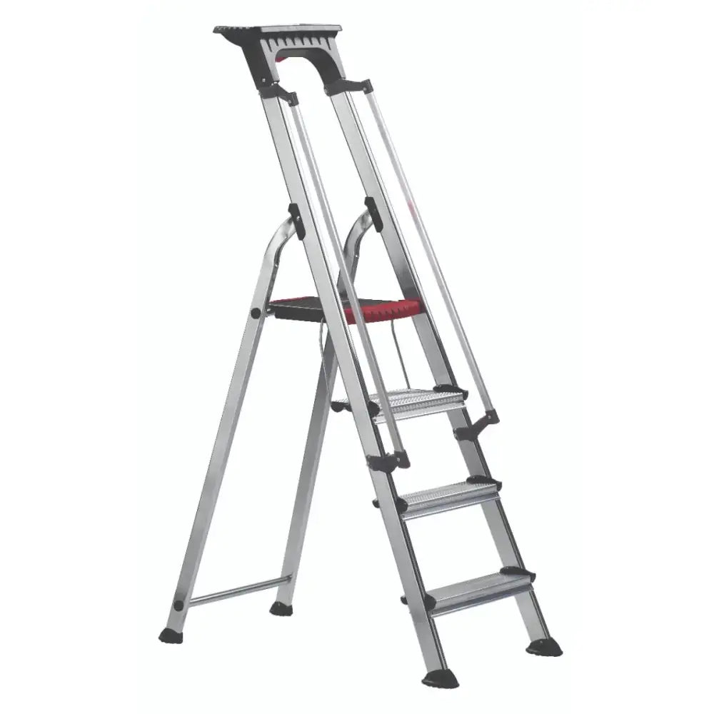 Double decker aluminium stepladder with tool tray