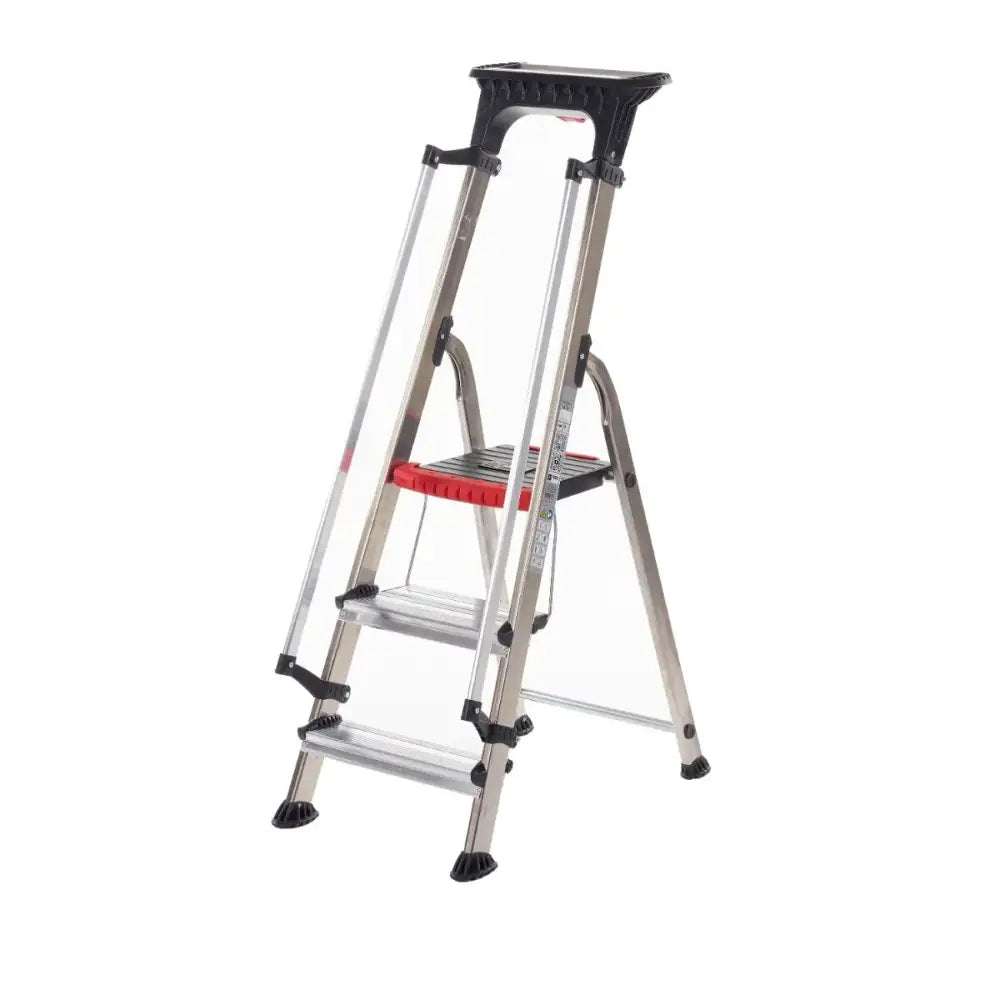 Double decker aluminium stepladder with tool tray