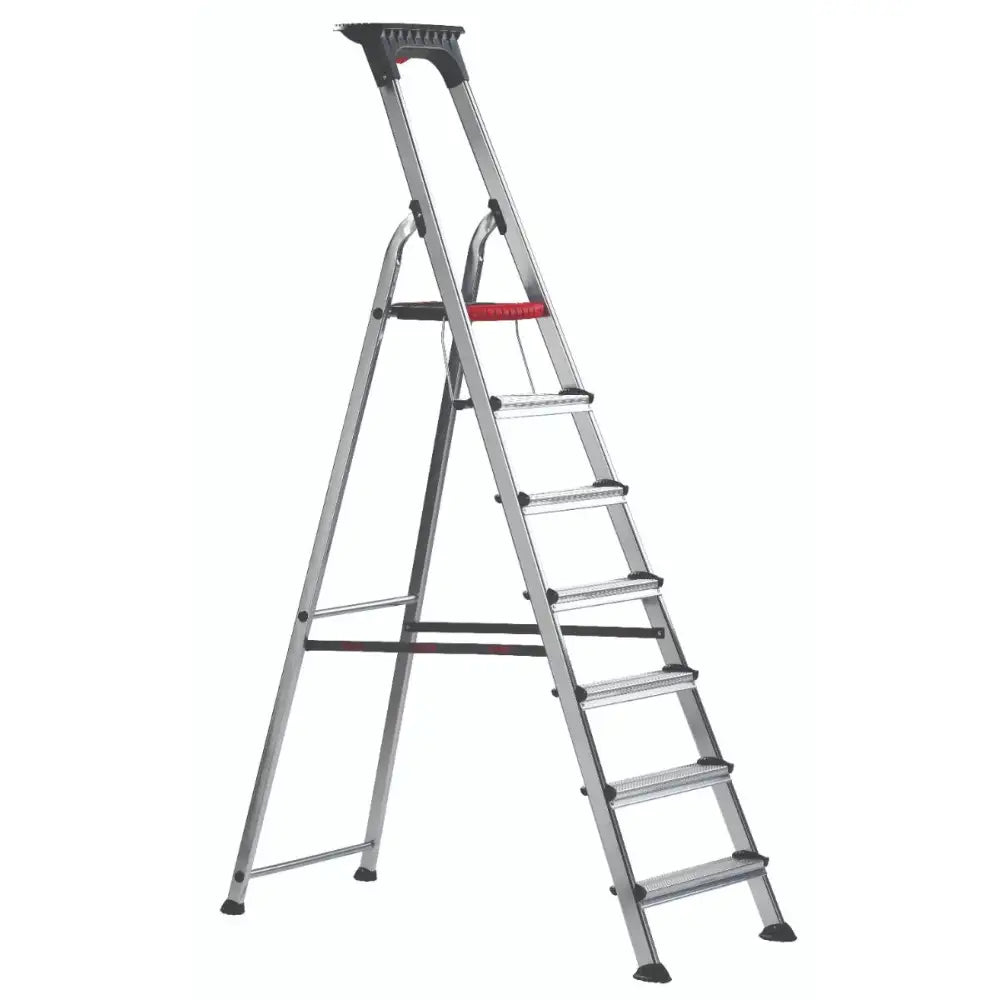 Double decker aluminium stepladder with tool tray
