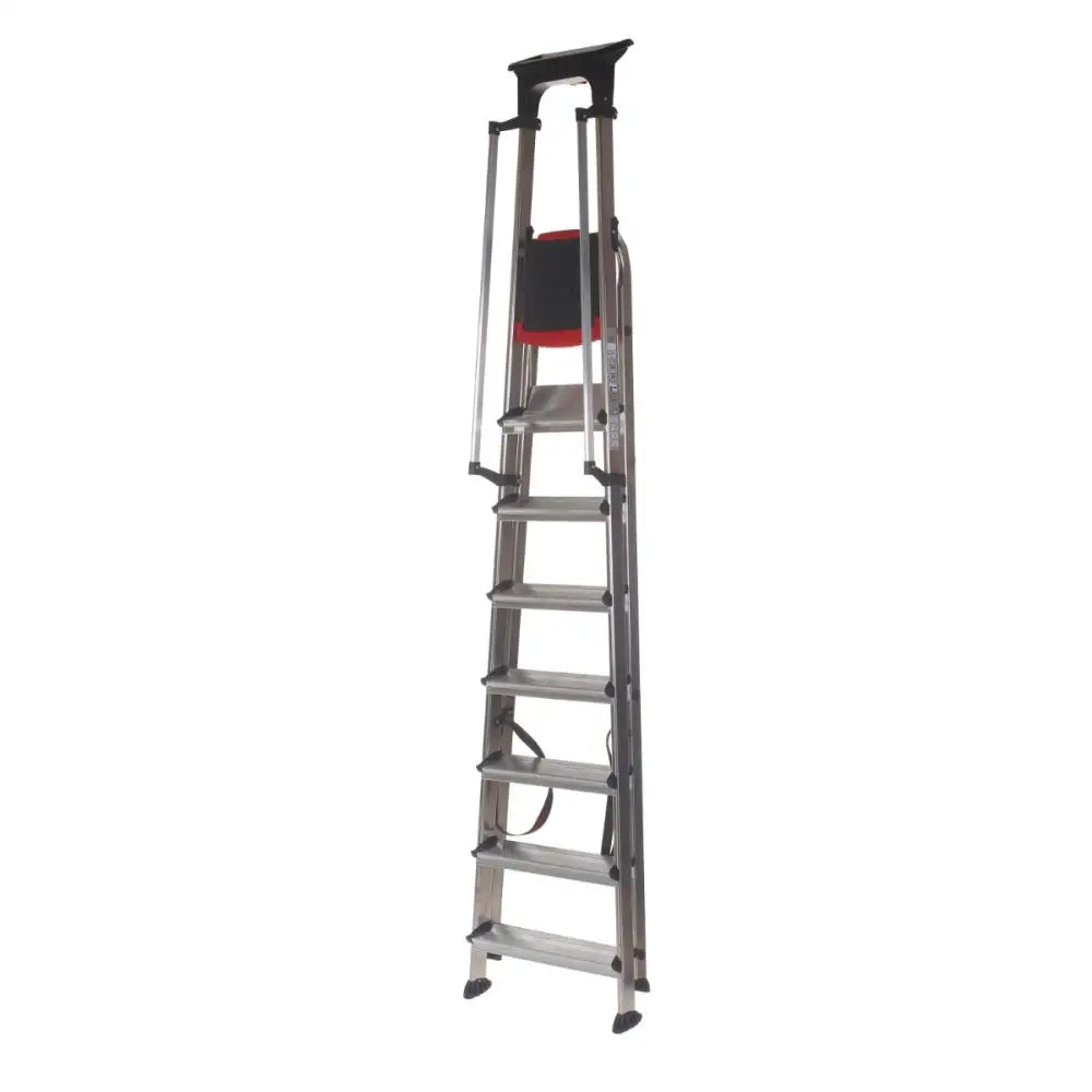 Double decker aluminium stepladder with tool tray