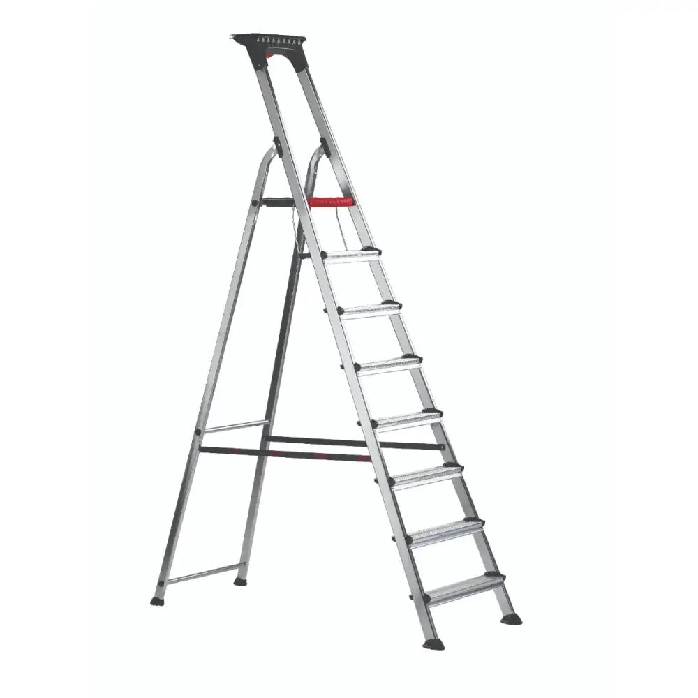 Double decker aluminium stepladder with tool tray