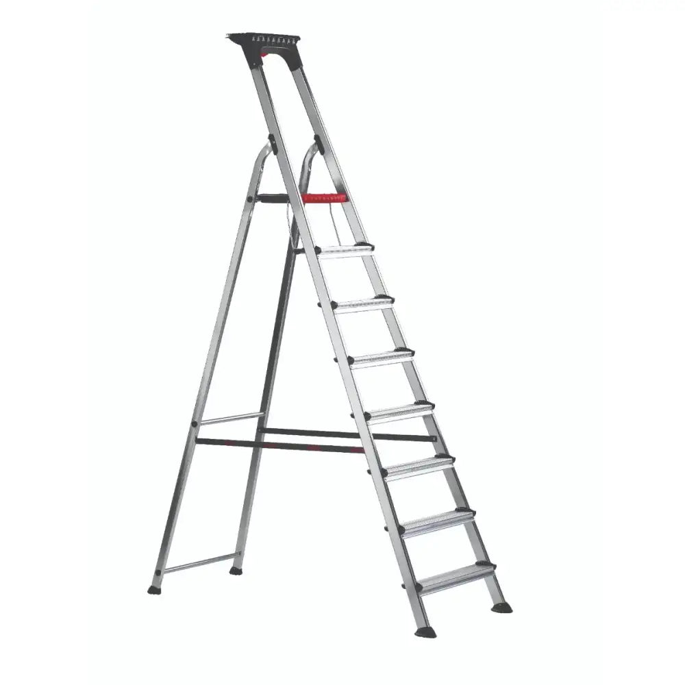 Double decker aluminium stepladder with tool tray