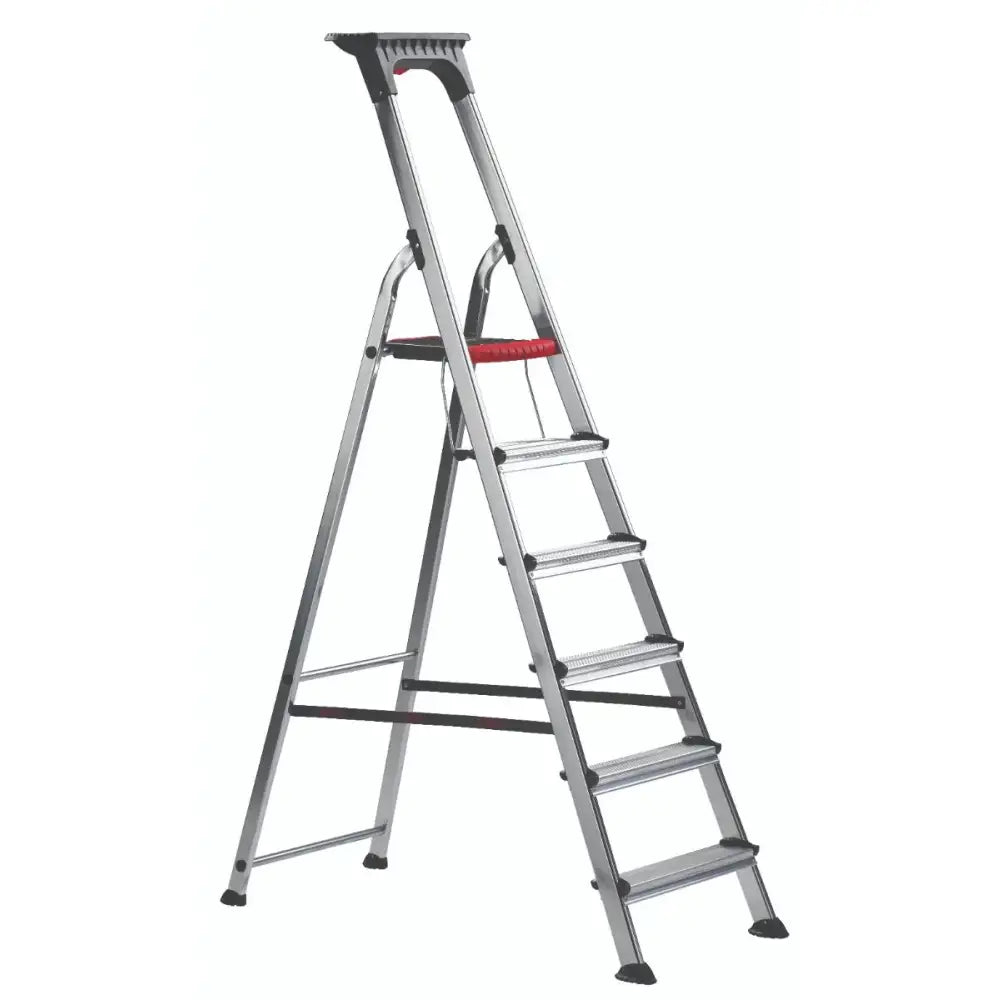 Double decker aluminium stepladder with tool tray