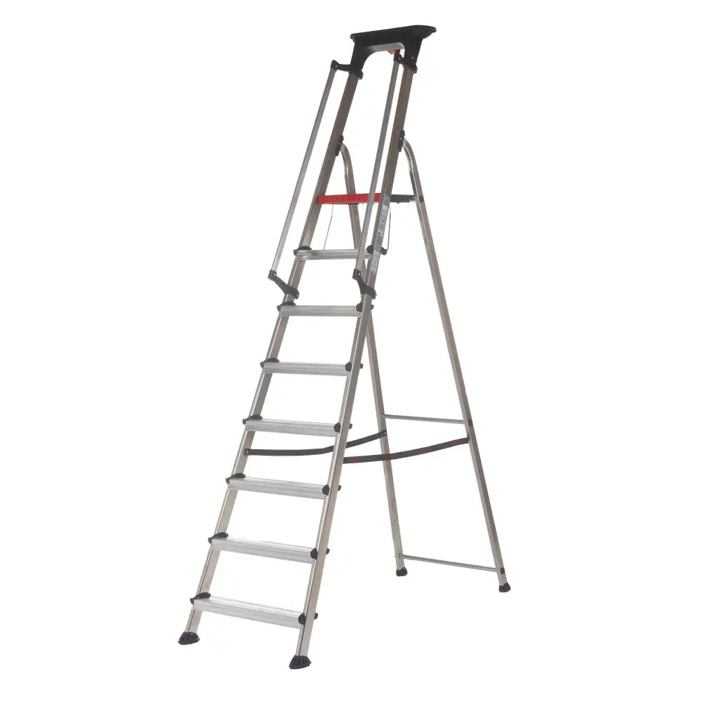 Double decker aluminium stepladder with tool tray