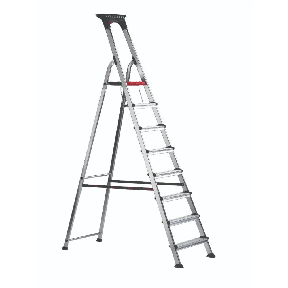 Double decker aluminium stepladder with tool tray