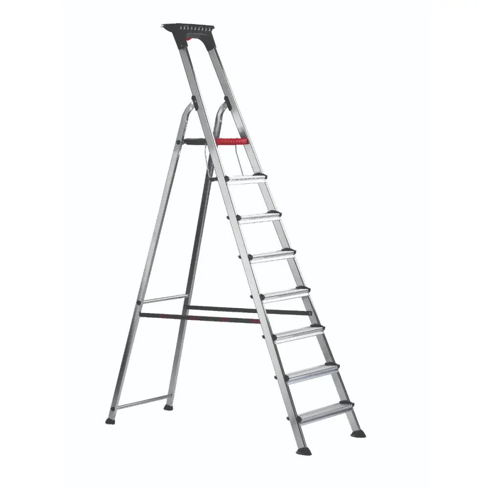 Double decker aluminium stepladder with tool tray