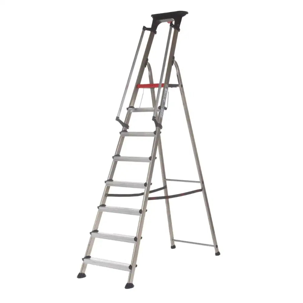 Double decker aluminium stepladder with tool tray
