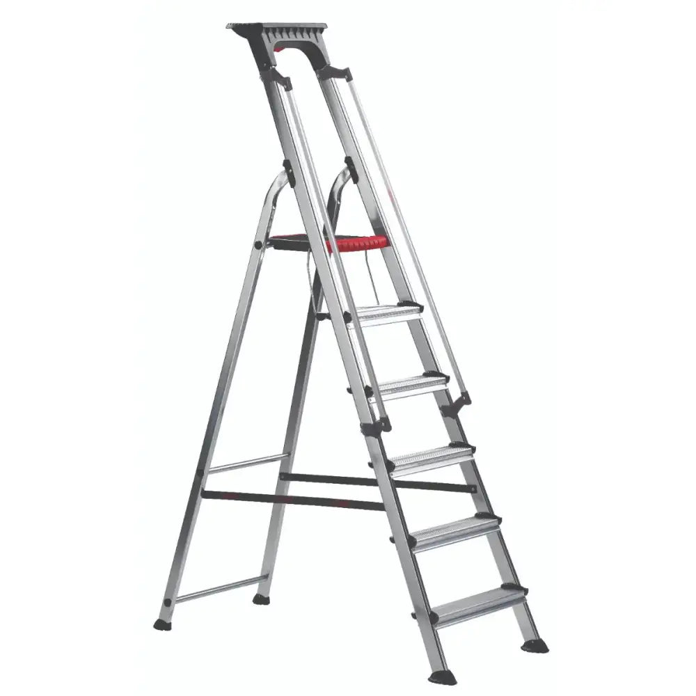 Double decker aluminium stepladder with tool tray