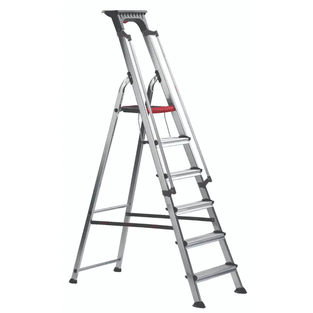 Double decker aluminium stepladder with tool tray