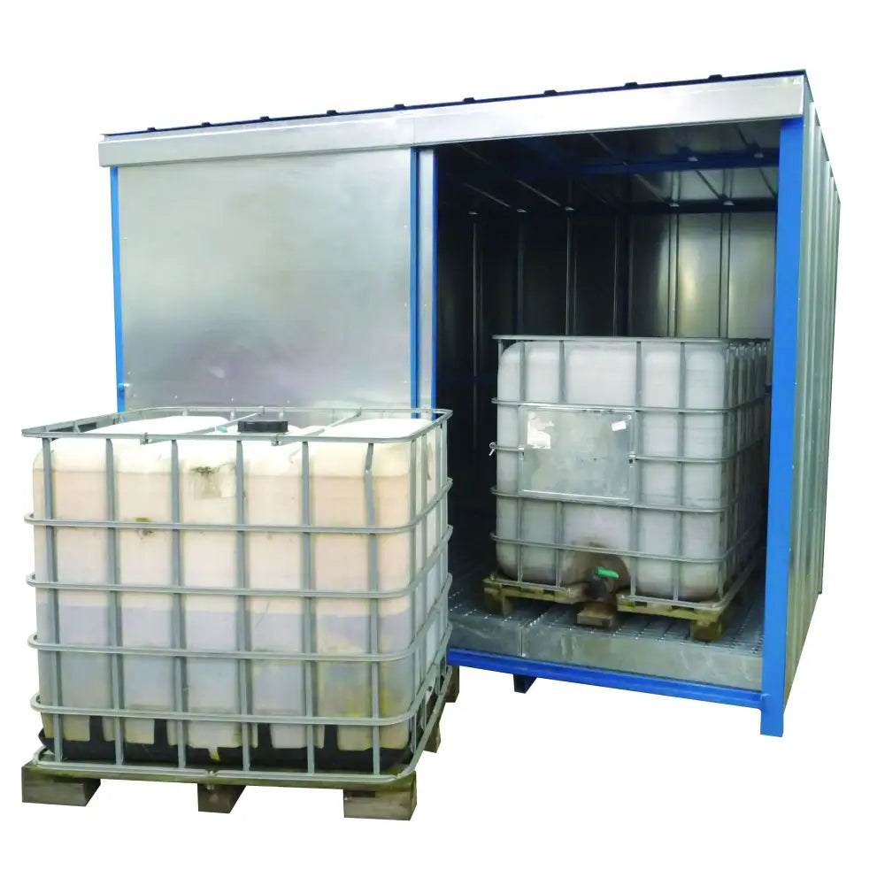 Ibc storage unit with deep sump base