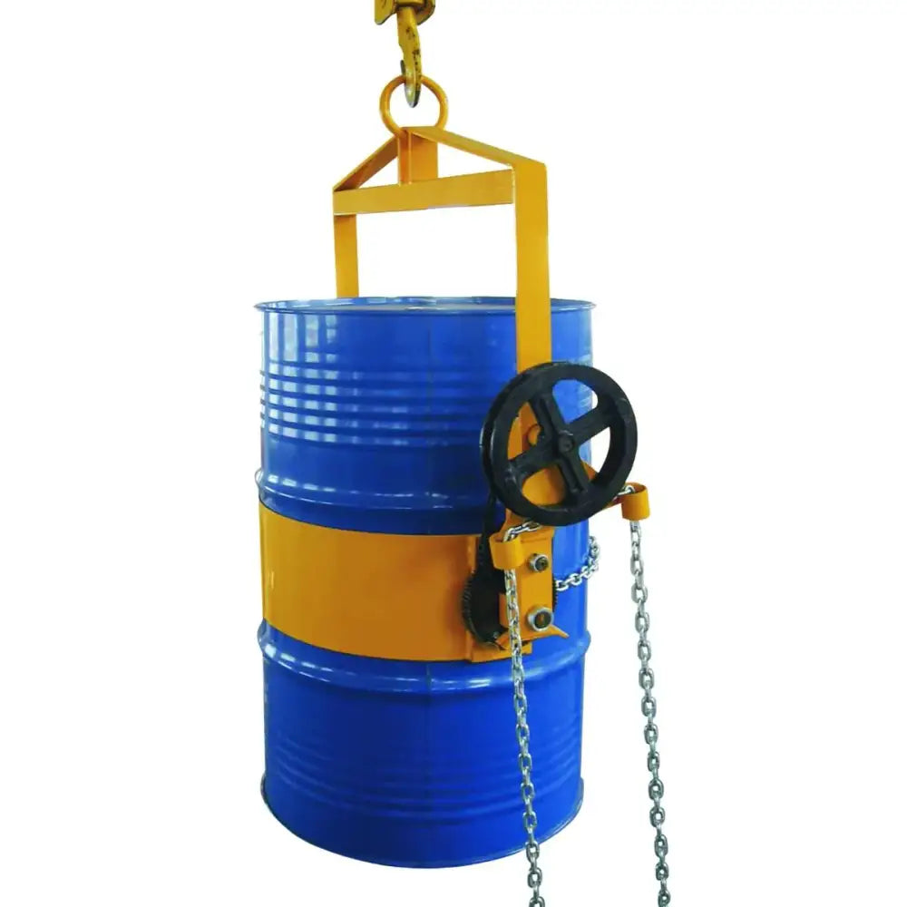 Overhead drum lifter - geared chain control