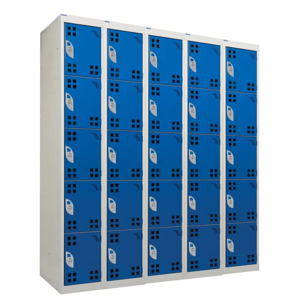 Perforated door charging lockers with a standard plug