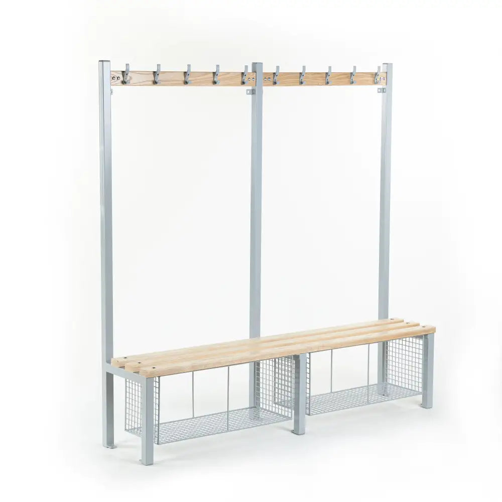 Single sided cloakroom bench with coat hooks