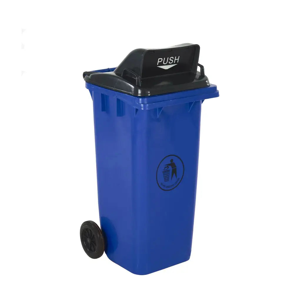 Wheeled bins with push flap lid