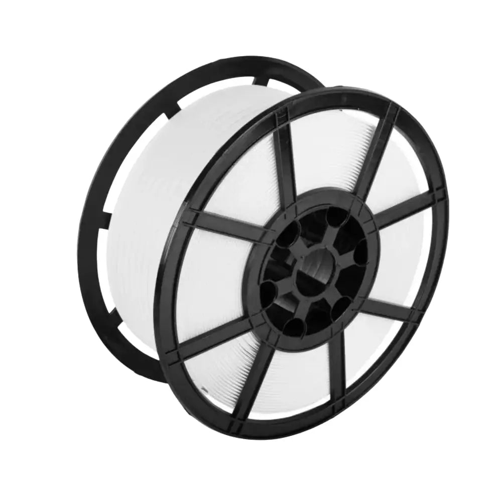 White polypropylene strapping 12mm x 2000m. 130kg breaking strain