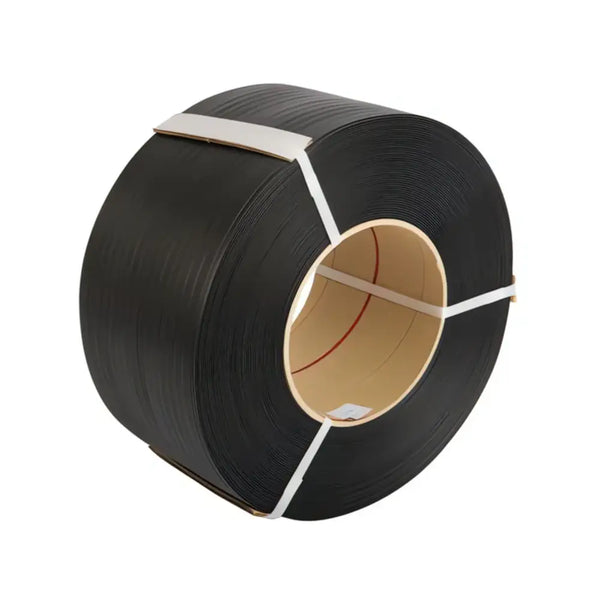 12mm x 1,500m black machine strapping 260kg break strain. 2 roll pack