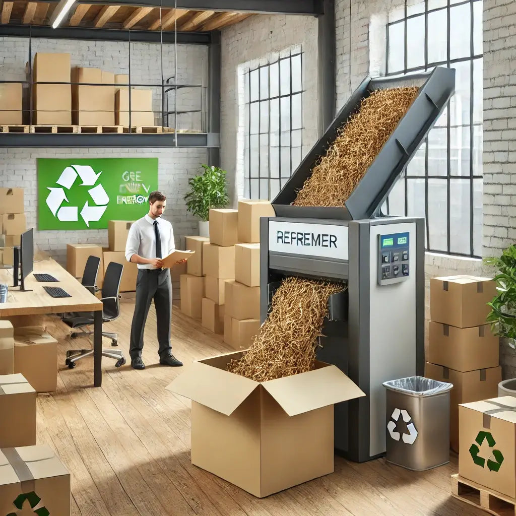 Cardboard shredder in modern warehouse