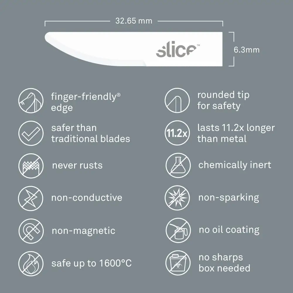 Slice ceramic curved edge rounded tip knife blades features