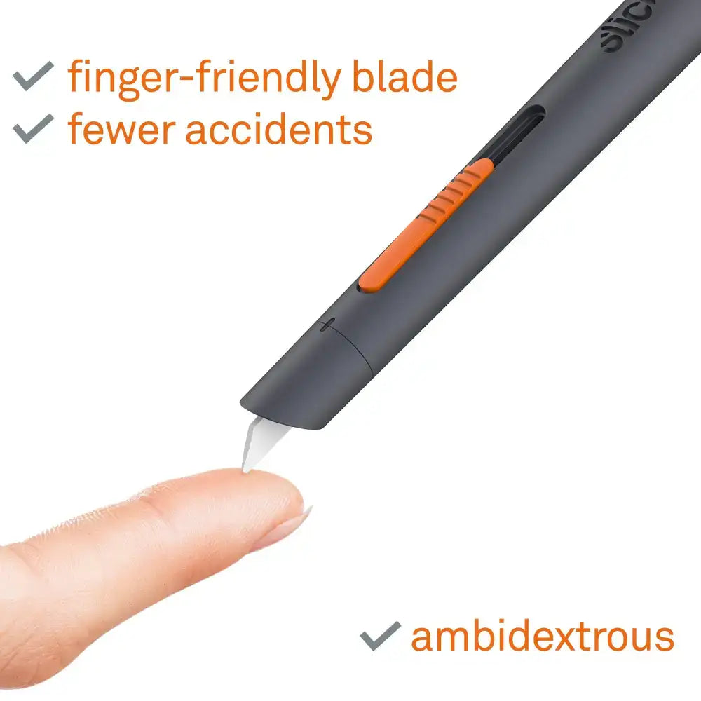 Slice manual pen cutter with finger on blade