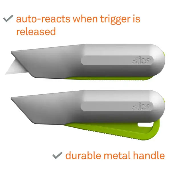 Auto retractable metal squeeze knife by slice
