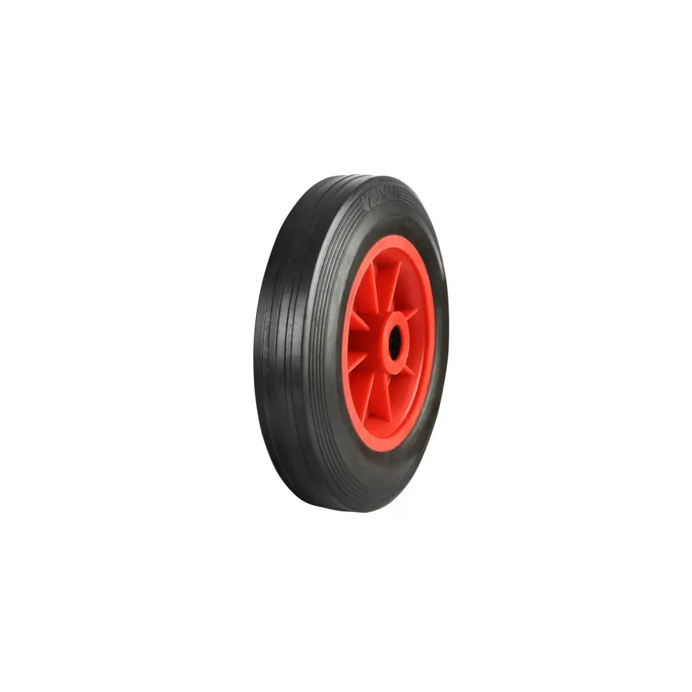 Black wire rubber tyred wheels with red polypropylene centres
