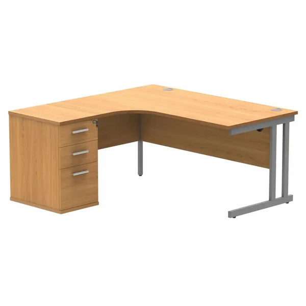 Core twin upright radial desk with 3 drawer pedestal