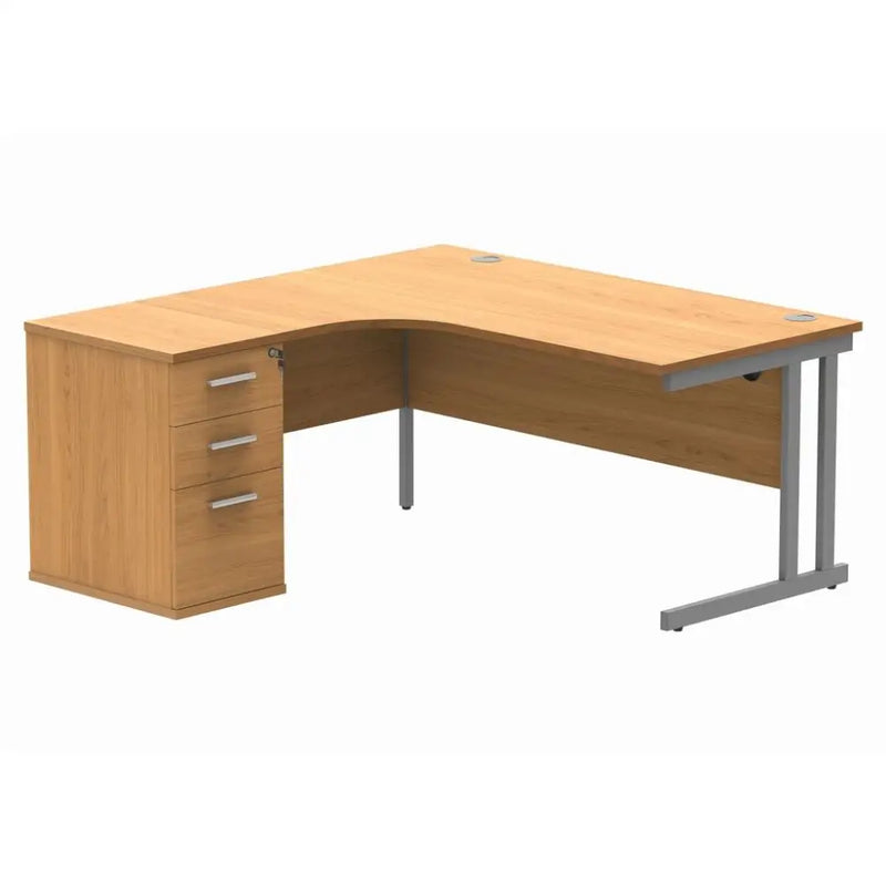 Core twin upright radial desk with 3 drawer pedestal