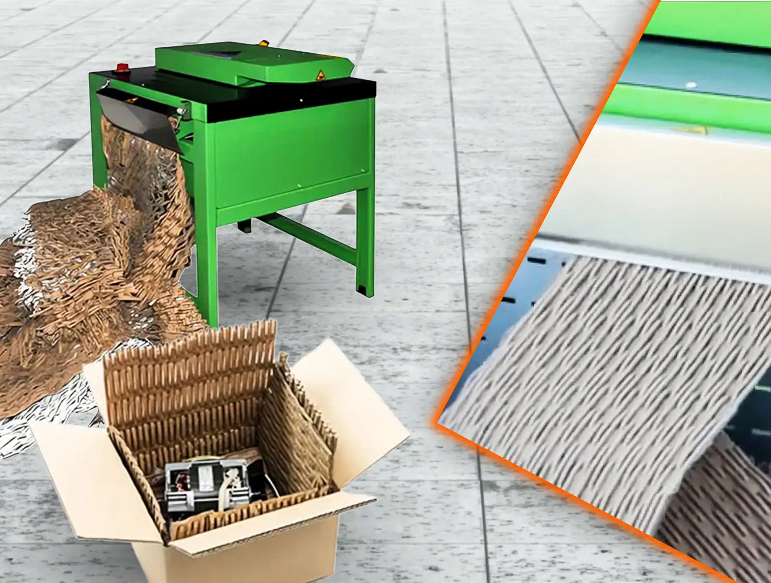 Cardboard And Cardboard Shredder Collage Picture