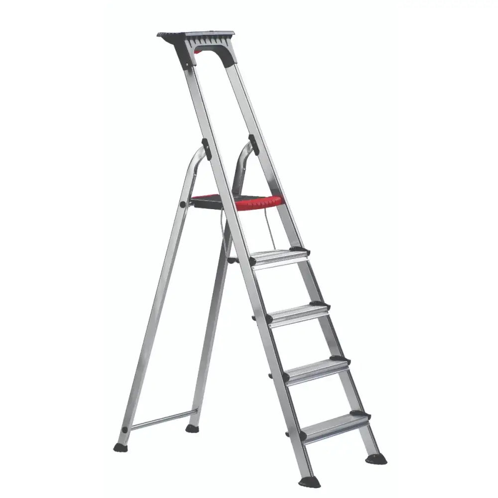 Double decker aluminium stepladder with tool tray