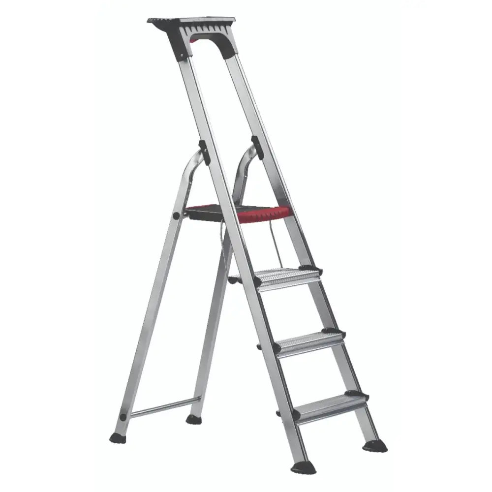 Double decker aluminium stepladder with tool tray