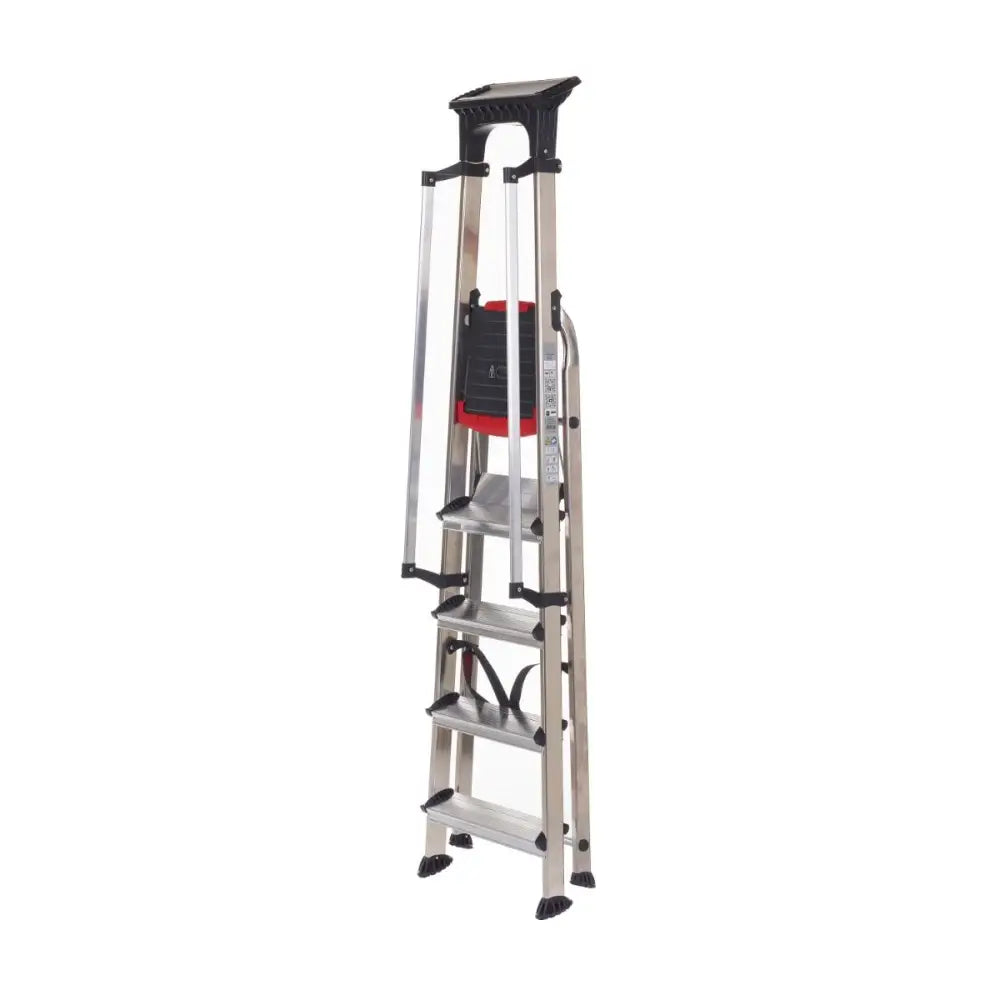 Double decker aluminium stepladder with tool tray