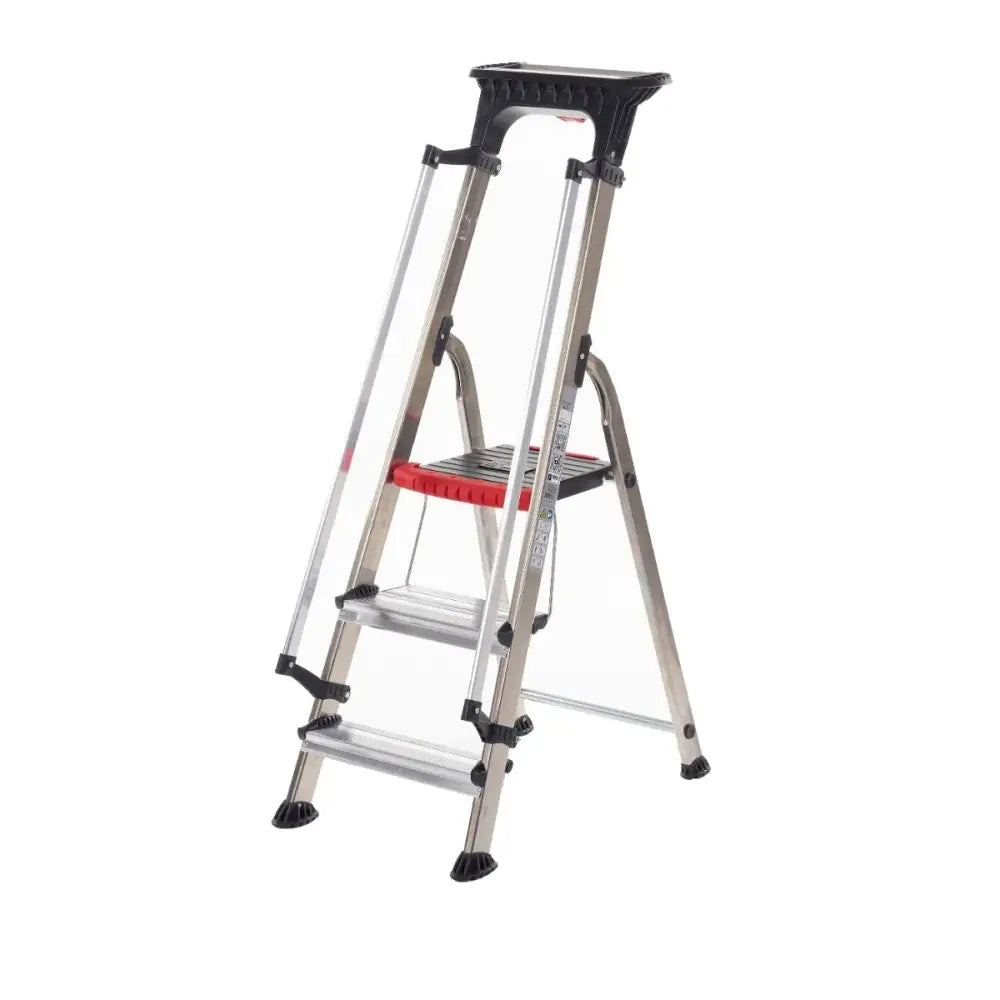 Double decker aluminium stepladder with tool tray