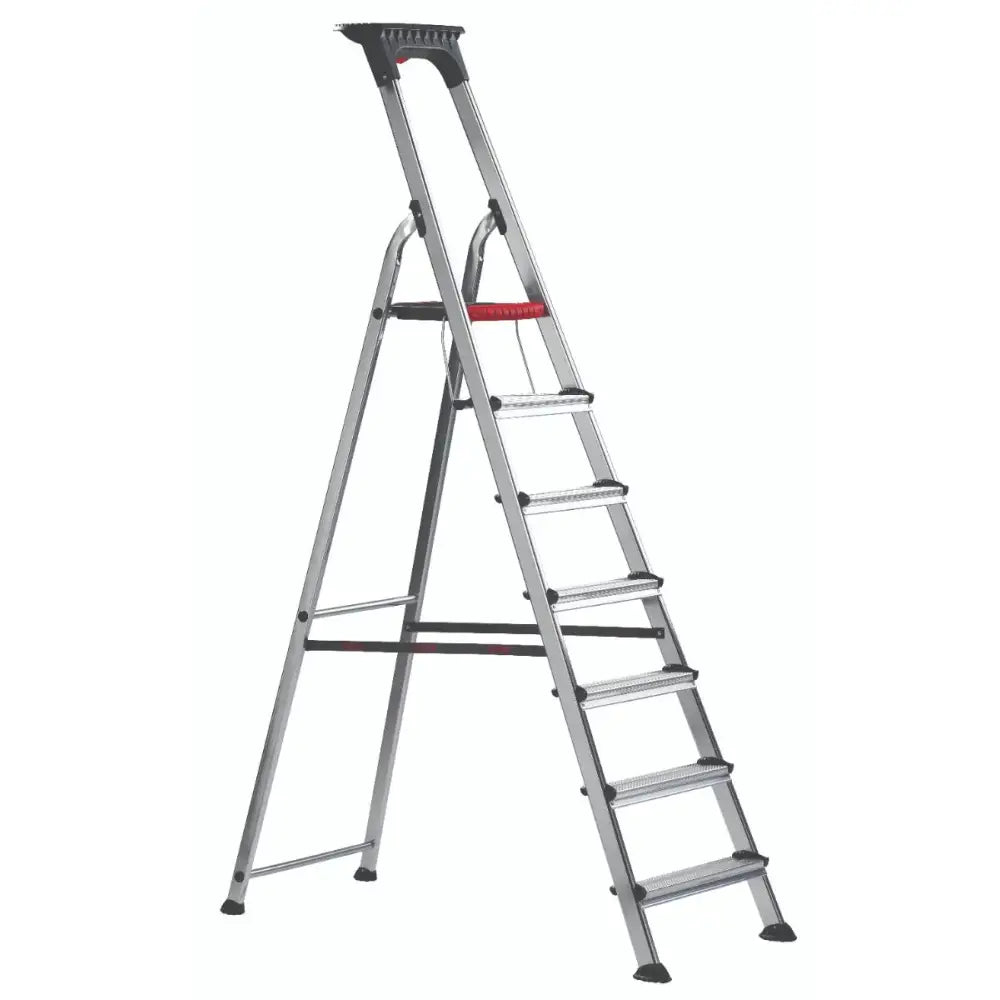 Double decker aluminium stepladder with tool tray