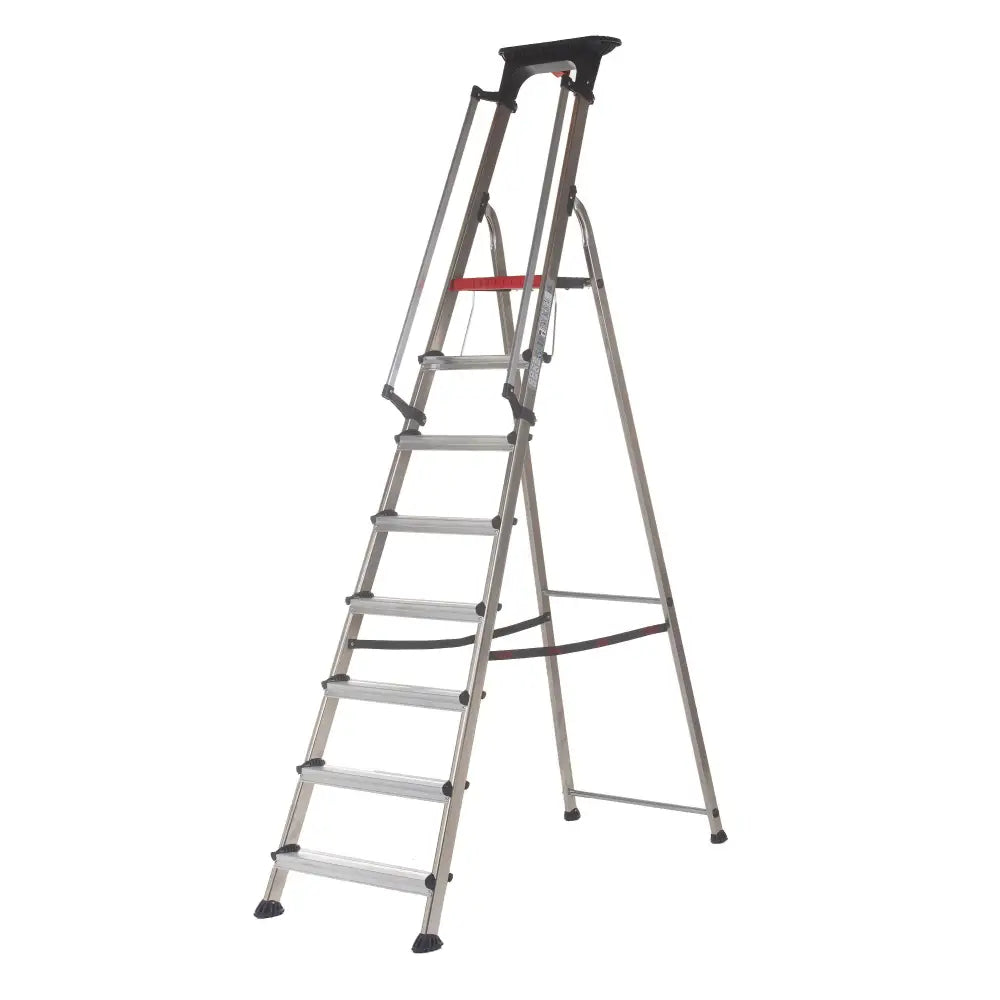 Double decker aluminium stepladder with tool tray