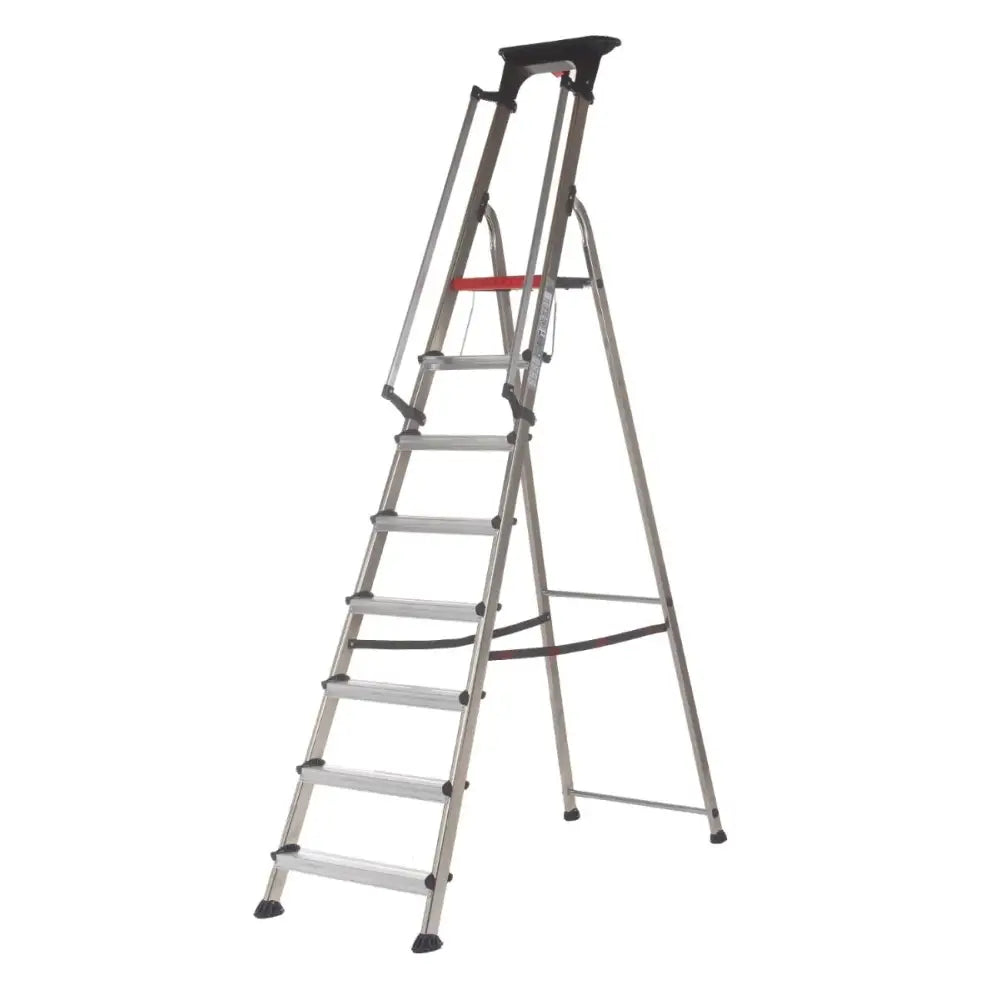 Double decker aluminium stepladder with tool tray