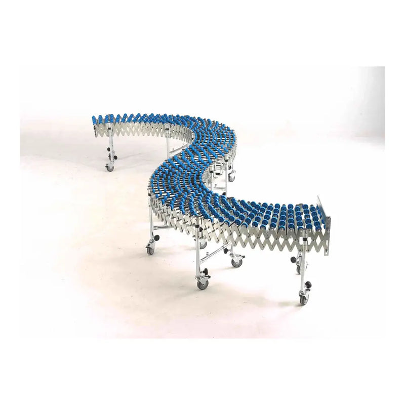 Heavy duty flexible skate wheel expanding conveyor 400mm x 3.5m ext.