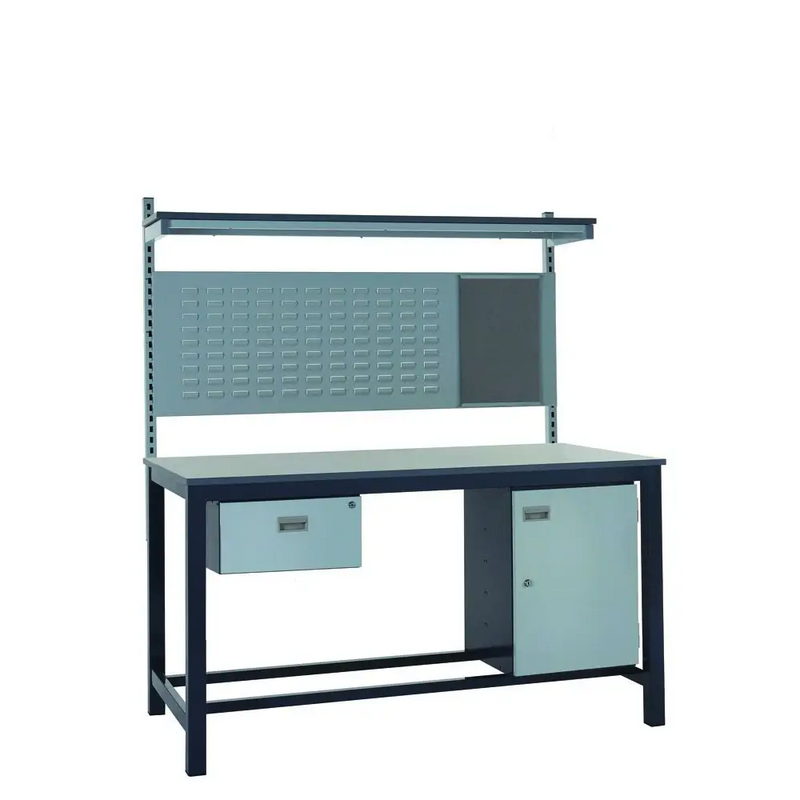 Heavy Duty Workbench Kits with Laminate Tops Get Me Packaging Single Drawer & Cupboard & Louvred Back Panel & Upper Shelf 840 x 1200 x 750