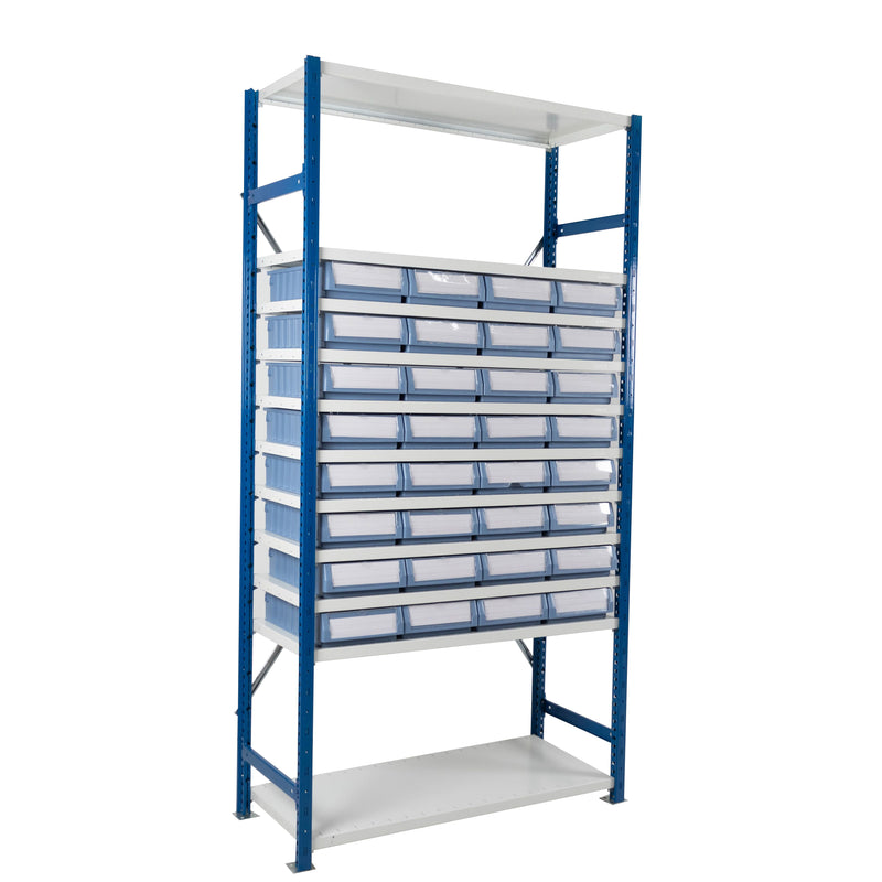 Small Parts Shelf Units (ASU)  Get Me Packaging Part Height Unit - c/w 32 x B Trays 2000 x 1000 x 300 