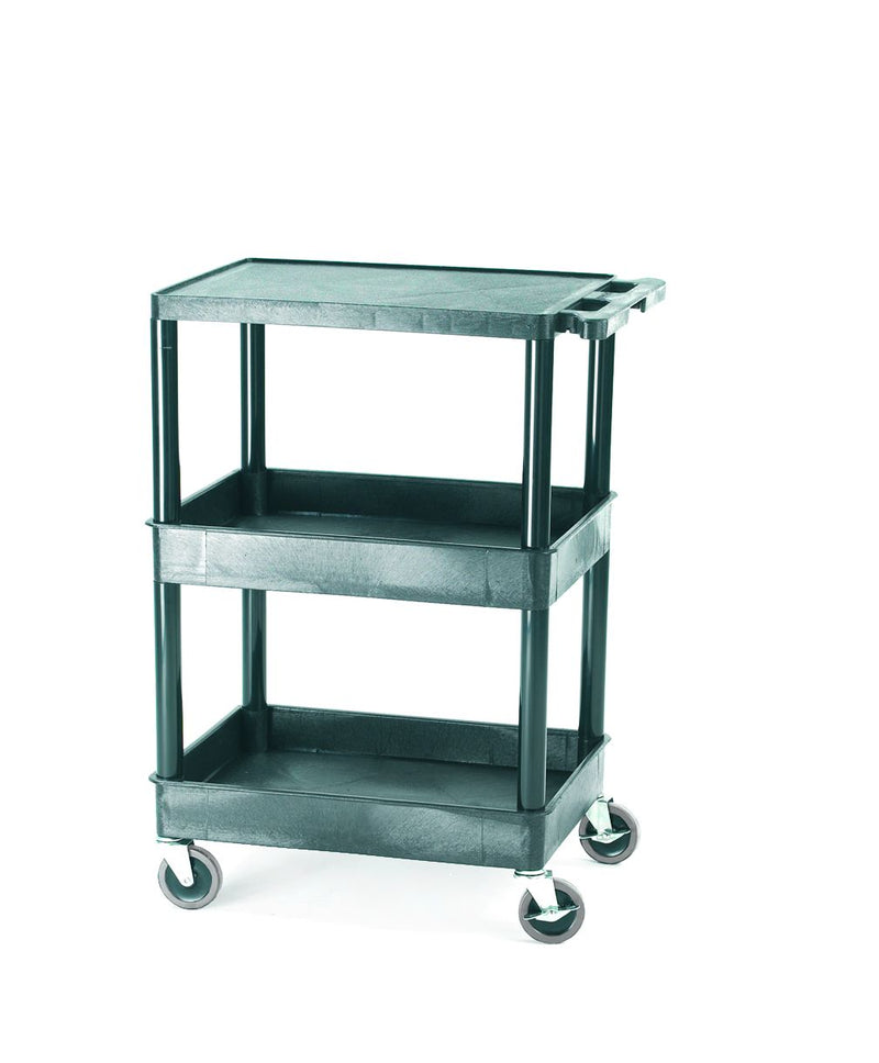 Plastic Multi-Purpose Trolleys  Get Me Packaging Top Flat Shelf with Middle & Bottom Storage Trays  