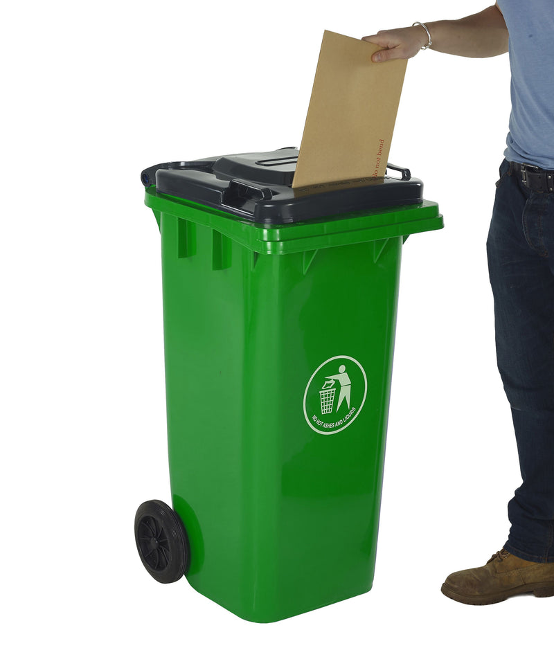 Wheeled Bins with Letter Slot Lid  Get Me Packaging 120 Green 